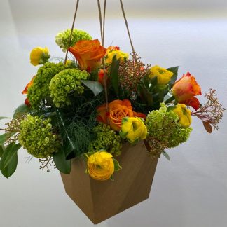 rose, rose arancioni, ranuncoli, bouquet